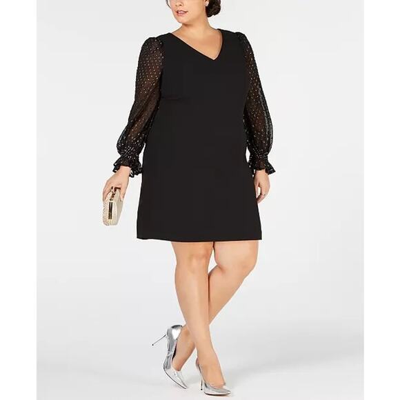 Betsey Johnson Plus Size Illusion Sleeve Dress 16W New Years Little Black Dress - Picture 1 of 10
